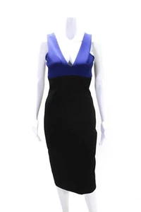 Victoria Beckham Womens Color Block V Neck Sheath Dress Black Blue Size 6 - Picture 1 of 6