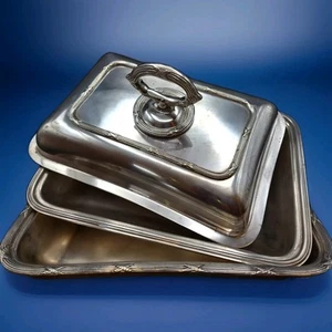 Antique HB&H Sheffield Silver-Soldered Serving Dish Set – Art Deco Hotelware - Picture 1 of 7