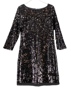 Vestido Elie Tahari Para Mujer 6 Forrado Negro Lentejuelas Encaje Midi Noche Fiesta Foto 1 de 4