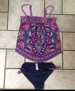 Girls Justice size 10 cute navy and purple print 2 piece swimsuit. - Picture 1 of 5