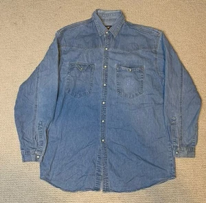 Vintage Harley Davidson Denim Button Down Mens L Western Pearl Snap Biker - Picture 1 of 10