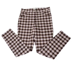 Hollister Pants Womens Large Pink Brown Plaid Ultra High Rise Stretch Trousers - Picture 1 of 10