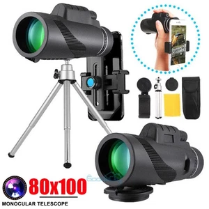 80X100 Zoom Optical HD Lens Monocular Telescope + Tripod + Clip for Cell Phone - Picture 1 of 21
