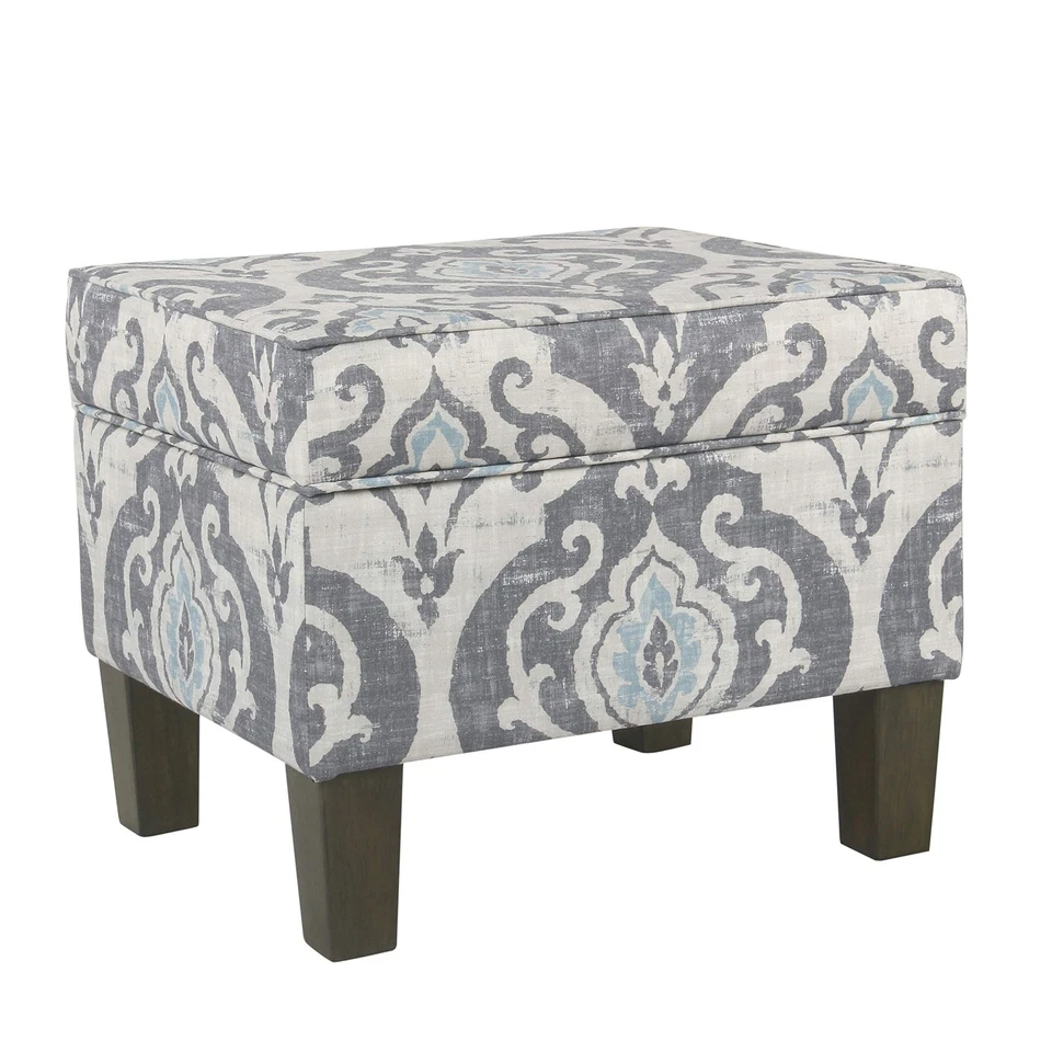 Transitional Blue Storage Ottoman With Hinged Lid And Wood Legs 18X22x18 Inches - Image 1 of 4
