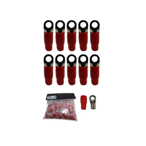 XS Power 10pk,  Red 4 AWG 10.5MM Ring Terminals Nickle Plated XS-RT4L-RD - Picture 1 of 3