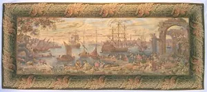 Alter italienischer Hafen großer mittelalterlicher Venedig Wandteppich Marina 29"x65" - Bild 1 von 1