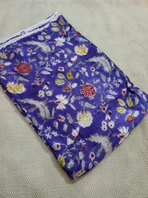 Sanganeri Hand Block Printed Pure Modal Silk Fabric 5 Yard India  Ajrakh  Print - Image 1 of 3