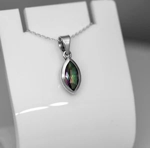 Sterling Silver 925 Marquise Cut Mystic Topaz Pendant Necklace Ladies Jewellery - Picture 1 of 5