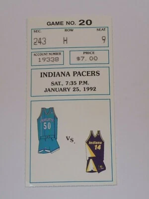 Charlotte Hornets Indiana Pacers NBA Ticket Stub #9 1-25-92 Reggie Miller Bogues - Image 1 of 2