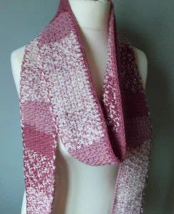 RASPBERRY RIPPLE SCARF - PINKS - SEMI-SKINNY - CROCHET - 4x96 ins, GIFT IDEA - Picture 1 of 6