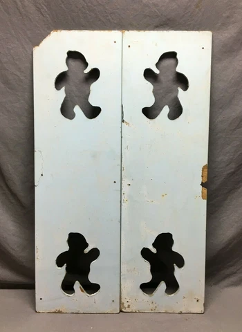 Vintage Pair Double Marching Bear Cutout Masonite 12x39 Shutters Blue Old 30-22B Cover