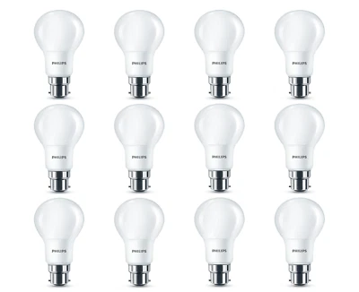 Philips 8W LED B22 Bayonet Cap Light Bulbs Frosted 60W Warm White 12 Pack - Image 1 of 4