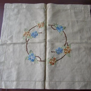 Embroidered Vintage 1950s Floral Linen Pillow Cover square Retro 50cm x 53cm - Picture 1 of 5