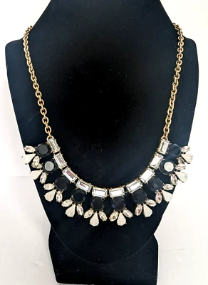 Collar Vintage J Crew Tono Dorado Distintivo Negro Marfil Transparente Estrás 21" Foto 1 de 4
