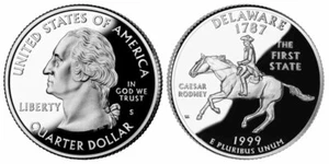 1999 Delaware Clad Proof Quarter from US Mint Proof set slight toning CP10548 - Picture 1 of 1