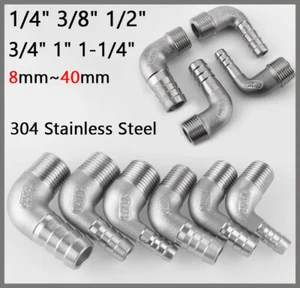 304 Stainless Steel Male Thread Elbow Fitting Barb Hose Tail End Elbow Connector - Picture 1 of 12