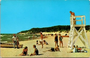 Muskegon State Park Lake Michigan Sand Beach MICHIGAN POSTAL CROMADA D12 - Imagen 1 de 2