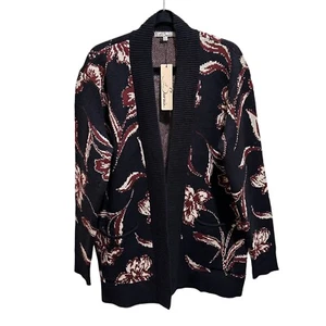 Les Serein Strickjacke Gr. L Schwarz Burgund Elfenbein Blumen Grobstrick StitchFix Neu - Bild 1 von 11