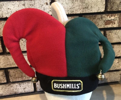 Bushmills Irlandés Whisky Jokers Bufón Disfraz Sombrero Rojo Verde Beige Negro con Campanas Foto 1 de 4