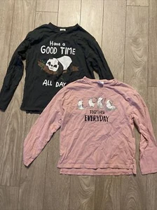 Zara Girls 9 long sleeve shirt 2pk panda kitten pink charcoal top everyday good - Picture 1 of 4