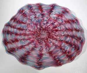 HAND BLOWN GLASS ART DECOR WALL PLATTER CENTERPIECE, DIRWOOD, PINK & AQUA, n3693 - Picture 1 of 6