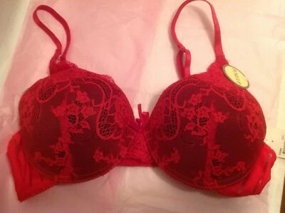 Sujetador push up Felina rojo encaje negro F5084 talla 36D nuevo con etiquetas Foto 1 de 4