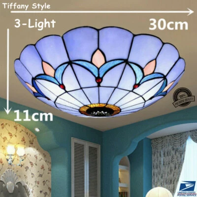 Lámpara de techo retro de montaje empotrado estilo Tiffany lámpara de vitral LED E27 Foto 1 de 4