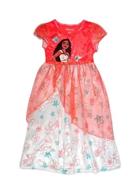 Disney Princess Moana Girl's Coral and Ivory Floral Satinet and Tulle Nightgown - Image 1 of 4