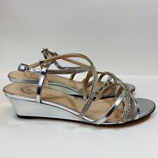 I. Miller Beautiful Shoes 8M Silver Rhinestone Strappy Wedge FLAWED as is