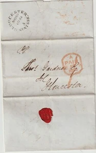 1844 LONDON LINCOLNS INN FIELDS LETTER GLOUCESTER STATION ARRIVAL POSTMARK - Picture 1 of 3
