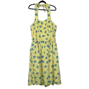 Abito midi J. Peterman Halter taglia 22 giallo blu margherita floreale prendisole tasche - Foto 1 di 16