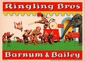 1943 Ringling Bros Barnum & Bailey Circus Litho Poster Monkeys 2 Nuts Small - Picture 1 of 1