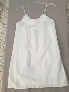 POLECI WHITE COTTON SILK SPAGHETTI STRAP FLOWER FRONT DRESS WOMEN'S RARE SIZE 4 - Picture 1 of 7