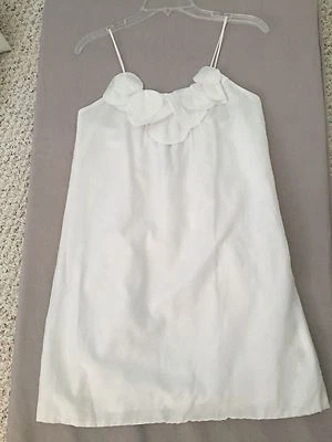 POLECI БЕЛЫЙ ХЛОПОК ШЕЛК СПАГЕТТИ РЕМЕНЬ ЦВЕТОК ПЕРЕДНЕЕ ПЛАТЬЕ ЖЕНЩИН РЕДКАЯ РАЗМЕР 4 - Изображение 1 из 4