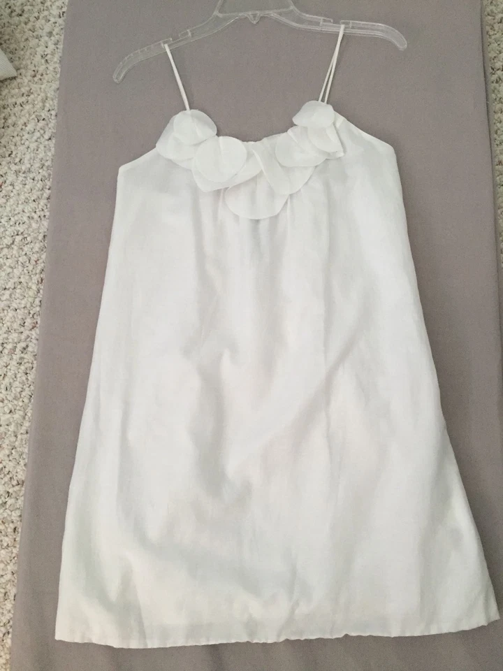 VESTIDO POLECI BLANCO ALGODÓN SEDA CORREA ESPAGUETI FLOR FRENTE MUJER RARO TALLA 4 Foto 1 de 4