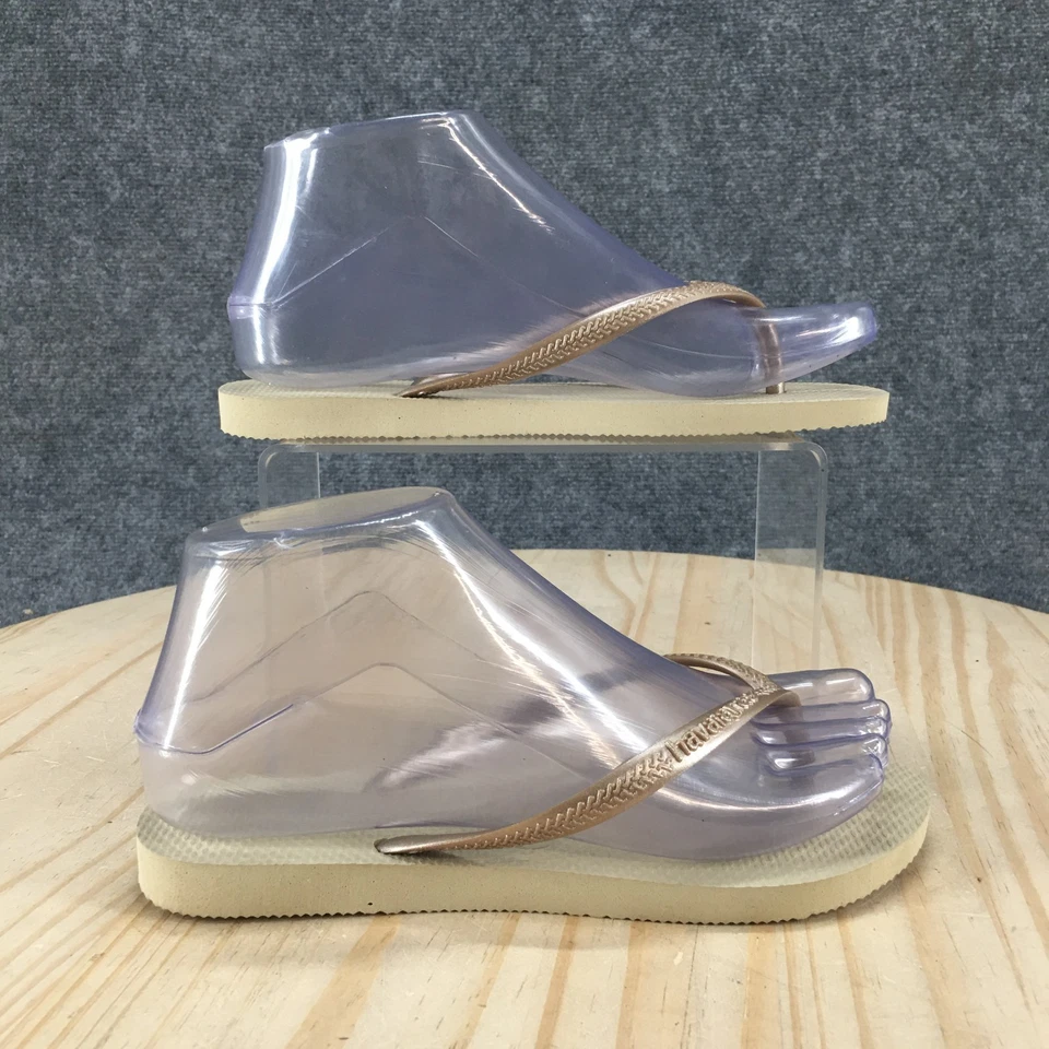 Havaiianas 凉鞋女式 6 人字拖海滩平底米色金色丁字裤脚趾柱 — 第 1/4 张图片