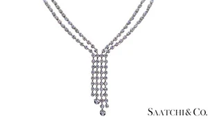 Stunning Double Row Tennis Necklace - 18K (750) White Gold Natural VVS Diamond - Picture 1 of 13