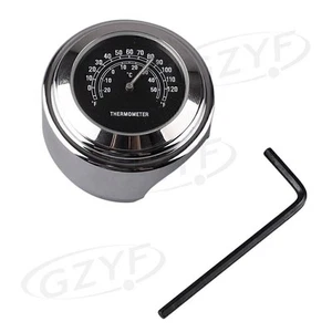 Chrome Motorcycle 7/8"& 1" Handlebar Bars Mount Temp Black Dial Thermometer - Picture 1 of 5