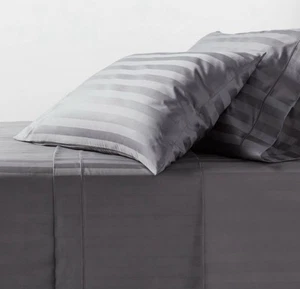 NWT Queen Threshold Signature 6pc 800 Thread Count Sheet Set Gray Stripe - Picture 1 of 5