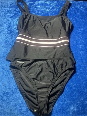 复古 Speedo 2 件装泳装三明治黑色条纹网眼中号阅读说明! — 第 1/4 张图片