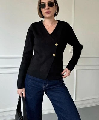 Cárdigan Zara Negro Tejido Asimétrico Talla: M 4192/124 Nuevo Con Etiquetas Foto 1 de 4