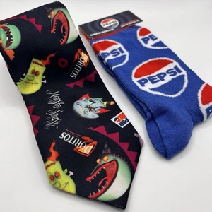TEXOGRAPHIC Pepsi Doritos Monster Smash Promo Mens Tie 58.5" VTG 1990s w/socks - Picture 1 of 14