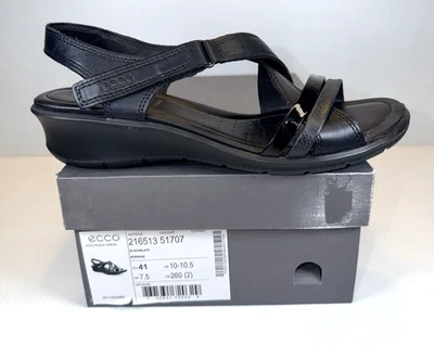 Women's ECCO Felicia Black Strappy Wedge Heel Sandals Size 10 - 10.5 - EUC - Image 1 of 4