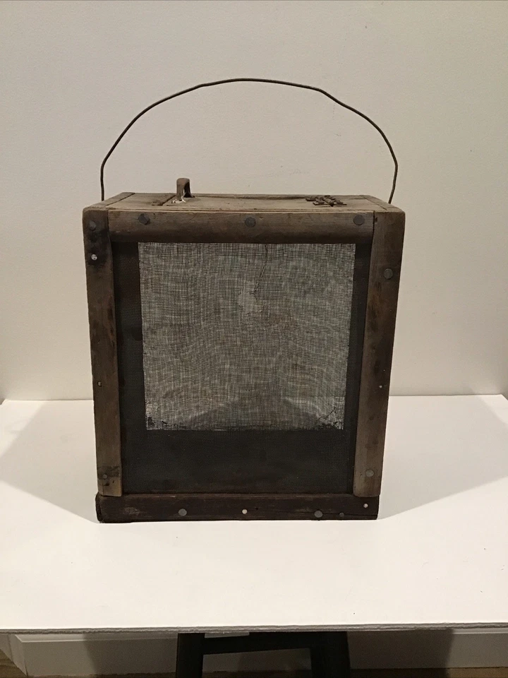 Rustic Primitive Vintage Wood Cricket Box Tackle Fishing Bait Chest Homemade - Image 1 of 4