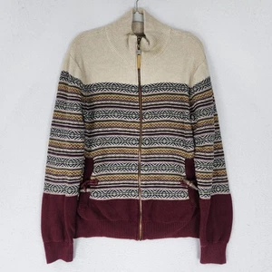 Staple Pigeon Jacket Mens Large Tan Burgundy Rugged Outdoors Fair Isle Sweater - Picture 1 of 15