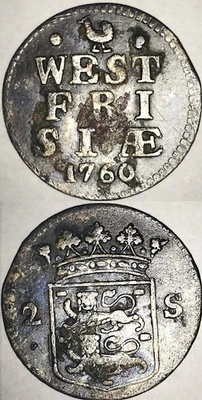 WEST FRIESLAND 1760 2 Stuivers Silver Coin Dubbele Wapenstuiver Netherlands FR3 - Image 1 of 4