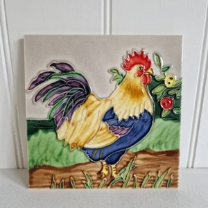Azulejo de cerámica decorativo vintage hecho a mano de pollo de 6" - Imagen 1 de 8