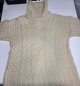 CARRAIG DONN ARAN TURTLENECK SWEATER CABLE KNIT MERINO WOOL IVORY WOMENS Large - Picture 1 of 7