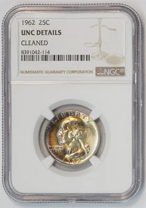 1962 Washington Silver Quarter UNC DETAILS NGC Crescent Rainbow Toning US COIN - Picture 1 of 9