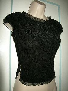 Black Velvet Expanding Bubble Top, Short Inset Sleeves Size XS, Imported - Picture 1 of 3
